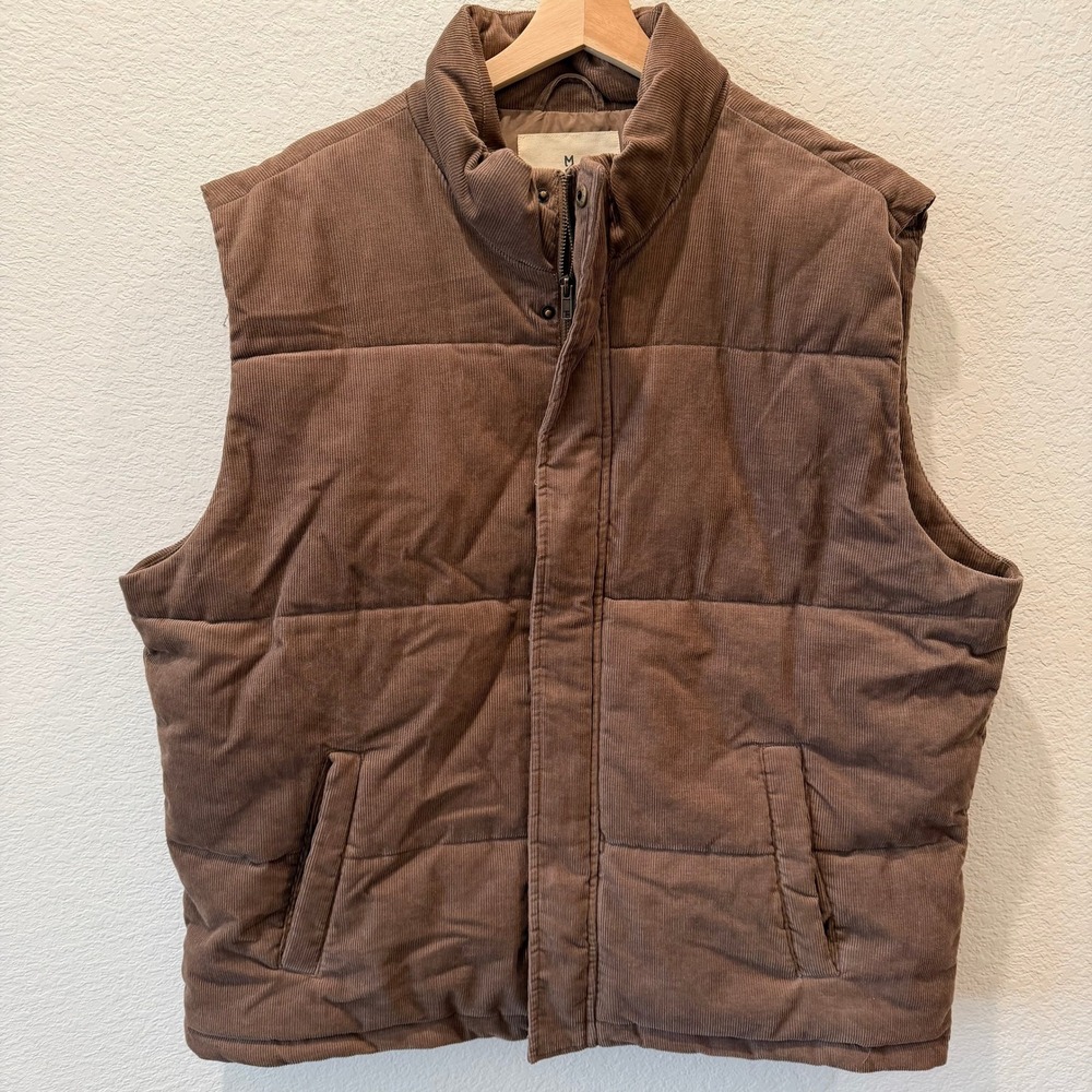 Mutual Weave Mens Brown Corduroy Puffer Vest Quilted Full Zip XXL